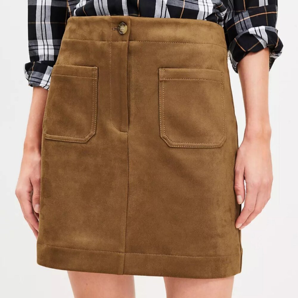 Loft Faux Suede Patch Pocket Mini Skirt - Picture 3 of 6